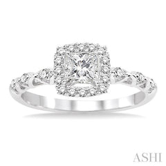 1/2 Ctw Diamond Engagement Ring with 1/4 Ct Princess Cut Center Stone in 14K White Gold
