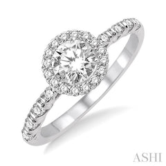 1/2 Ctw Diamond Engagement Ring with 1/4 Ct Round Cut Center Stone in 14K White Gold