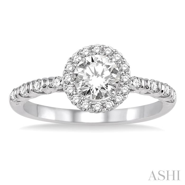 1/2 Ctw Diamond Engagement Ring with 1/4 Ct Round Cut Center Stone in 14K White Gold