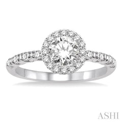 1/2 Ctw Diamond Engagement Ring with 1/4 Ct Round Cut Center Stone in 14K White Gold