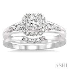 1/2 Ctw Diamond Wedding Set with 1/2 Ctw Princess Cut Engagement Ring and 1/20 Ctw Wedding Band in 14K White Gold