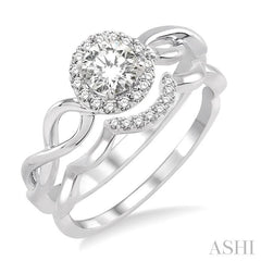 3/8 Ctw Diamond Wedding Set with 1/3 Ctw Round Cut Engagement Ring and 1/20 Ctw Wedding Band in 14K White Gold