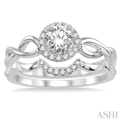 3/8 Ctw Diamond Wedding Set with 1/3 Ctw Round Cut Engagement Ring and 1/20 Ctw Wedding Band in 14K White Gold