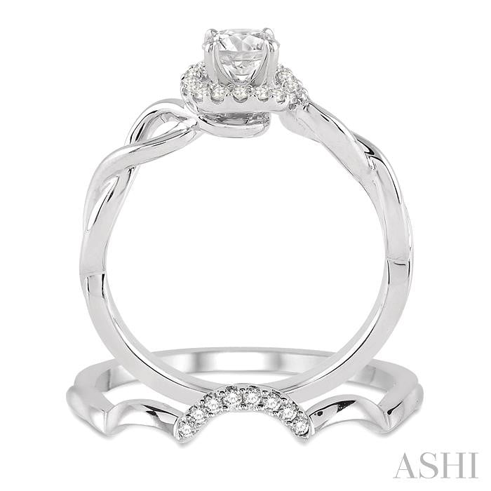 3/8 Ctw Diamond Wedding Set with 1/3 Ctw Round Cut Engagement Ring and 1/20 Ctw Wedding Band in 14K White Gold