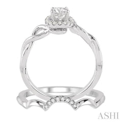 3/8 Ctw Diamond Wedding Set with 1/3 Ctw Round Cut Engagement Ring and 1/20 Ctw Wedding Band in 14K White Gold