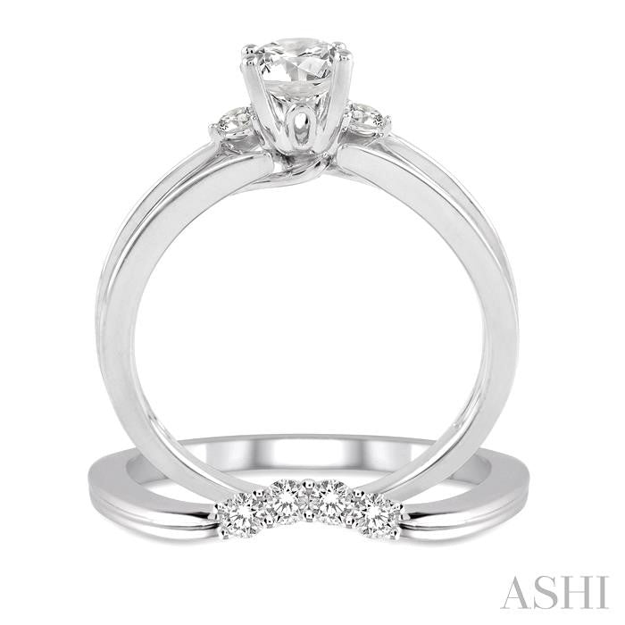 1/2 Ctw Diamond Wedding Set with 1/3 Ctw Round Cut Engagement Ring and 1/6 Ctw Wedding Band in 14K White Gold