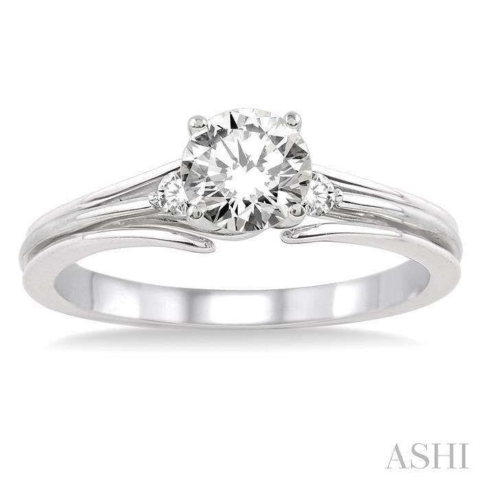 1/3 Ctw Diamond Engagement Ring with 1/3 Ct Round Cut Center Stone in 14K White Gold