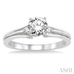 1/3 Ctw Diamond Engagement Ring with 1/3 Ct Round Cut Center Stone in 14K White Gold