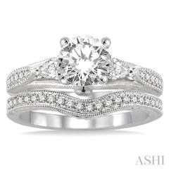 1 1/5 Ctw Diamond Wedding Set with 1 Ctw Round Cut Engagement Ring and 1/6 Ctw Wedding Band in 14K White Gold