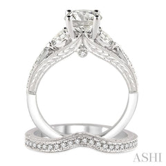 1 1/5 Ctw Diamond Wedding Set with 1 Ctw Round Cut Engagement Ring and 1/6 Ctw Wedding Band in 14K White Gold