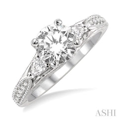 1 1/10 Ctw Diamond Engagement Ring with 3/4 Ct Round Cut Center Stone in 14K White Gold