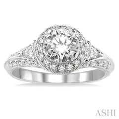 1 1/3 Ctw Diamond Engagement Ring with 3/4 Ct Round Cut Center Stone in 14K White Gold