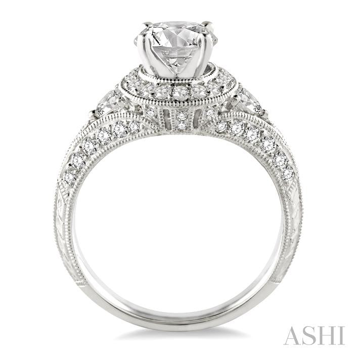 1 1/3 Ctw Diamond Engagement Ring with 3/4 Ct Round Cut Center Stone in 14K White Gold