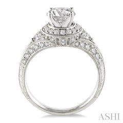 1 1/3 Ctw Diamond Engagement Ring with 3/4 Ct Round Cut Center Stone in 14K White Gold