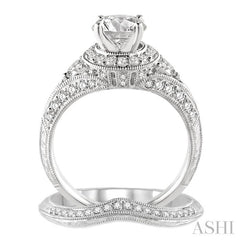 1 1/2 Ctw Diamond Wedding Set with 1 1/3 Ctw Round Cut Engagement Ring and 1/10 Ctw Wedding Band in 14K White Gold