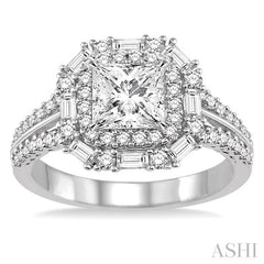 1 1/2 Ctw Diamond Engagement Ring with 3/4 Ct Princess Cut Center Stone in 14K White Gold