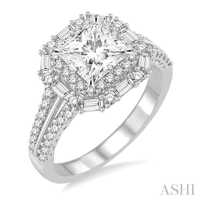 7/8 Ctw Diamond Semi-mount Engagement Ring in 14K White Gold