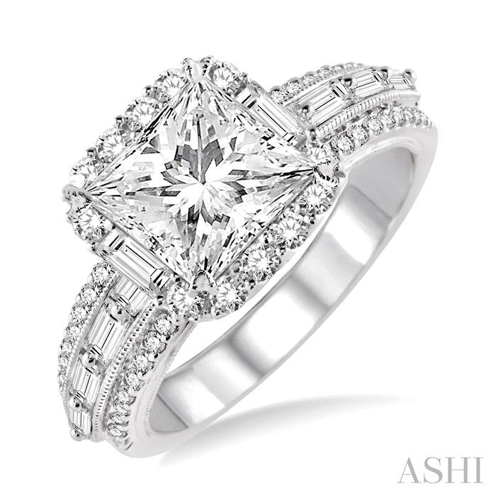 7/8 Ctw Diamond Semi-mount Engagement Ring in 14K White Gold