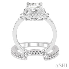 1 1/2 Ctw Diamond Wedding Set with 1 1/3 Ctw Princess Cut Engagement Ring and 1/5 Ctw Wedding Band in 14K White Gold