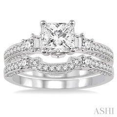 1 1/6 Ctw Diamond Wedding Set with 7/8 Ctw Princess Cut Engagement Ring and 1/4 Ctw Wedding Band in 14K White Gold