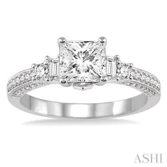 7/8 Ctw Diamond Engagement Ring with 1/2 Ct Princess Cut Center Stone in 14K White Gold