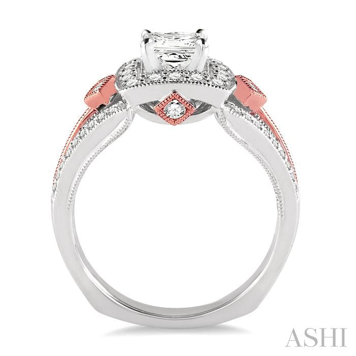 1/2 Ctw Diamond Semi-Mount Engagement Ring in 14K White and Rose Gold