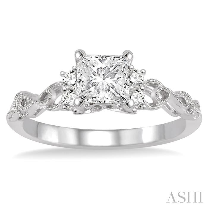 1/2 Ctw Diamond Engagement Ring with 1/3 Ct Princess Cut Center Stone in 14K White Gold