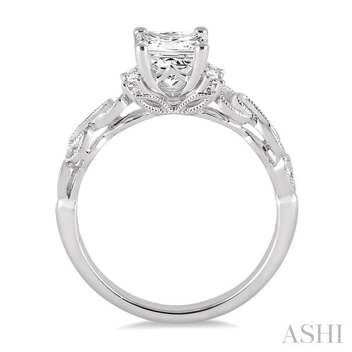 1/2 Ctw Diamond Engagement Ring with 1/3 Ct Princess Cut Center Stone in 14K White Gold