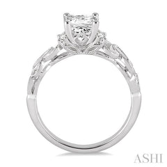 1/2 Ctw Diamond Engagement Ring with 1/3 Ct Princess Cut Center Stone in 14K White Gold