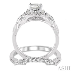 3/4 Ctw Diamond Wedding Set with 5/8 Ctw Princess Cut Engagement Ring and 1/10 Ctw Wedding Band in 14K White Gold