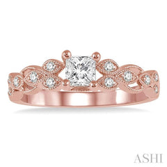 1/2 Ctw Diamond Engagement Ring with 1/3 Ct Princess Cut Center Stone in 14K Rose Gold