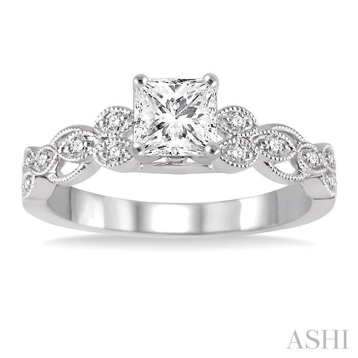 1/2 Ctw Diamond Engagement Ring with 1/3 Ct Princess Cut Center Stone in 14K White Gold