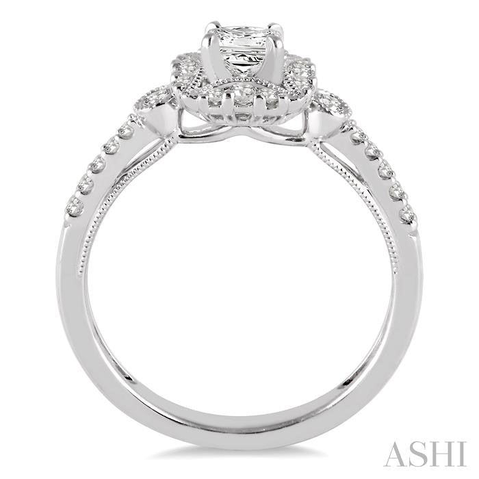 1/2 Ctw Diamond Engagement Ring with 1/5 Ct Princess Cut Center Stone in 14K White Gold