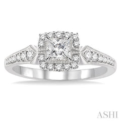3/8 Ctw Diamond Engagement Ring with 1/5 Ct Princess Cut Center Stone in 14K White Gold