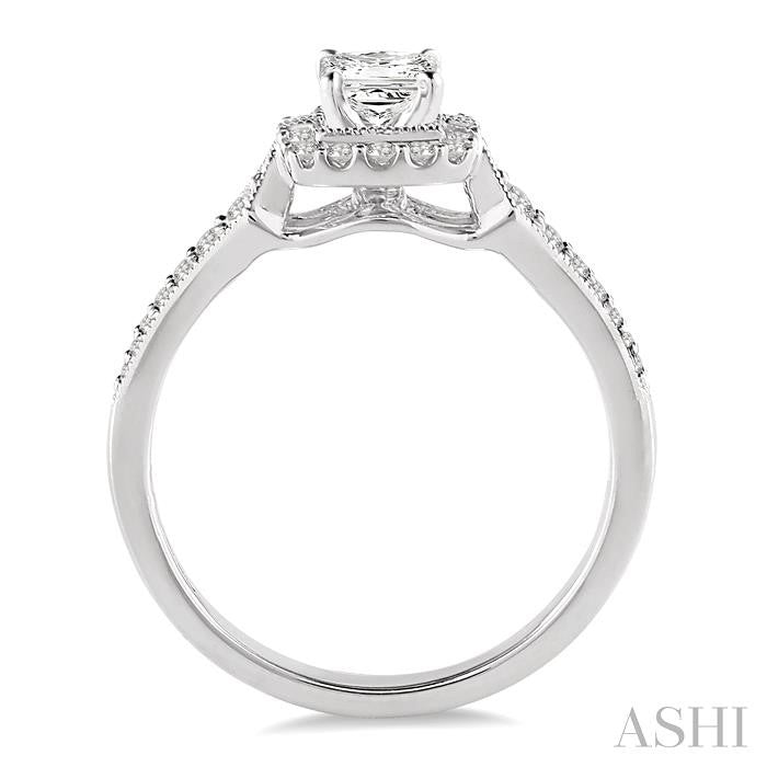 3/8 Ctw Diamond Engagement Ring with 1/5 Ct Princess Cut Center Stone in 14K White Gold
