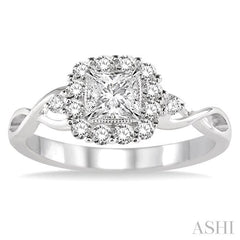 5/8 Ctw Diamond Engagement Ring with 1/4 Ct Princess Cut Center Stone in 14K White Gold