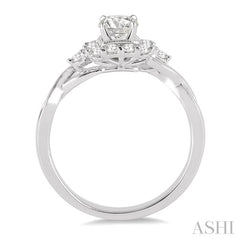 5/8 Ctw Diamond Engagement Ring with 1/4 Ct Princess Cut Center Stone in 14K White Gold