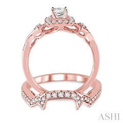 5/8 Ctw Diamond Wedding Set with 1/2 Ctw Princess Cut Engagement Ring and 1/6 Ctw Wedding Band in 14K Rose Gold