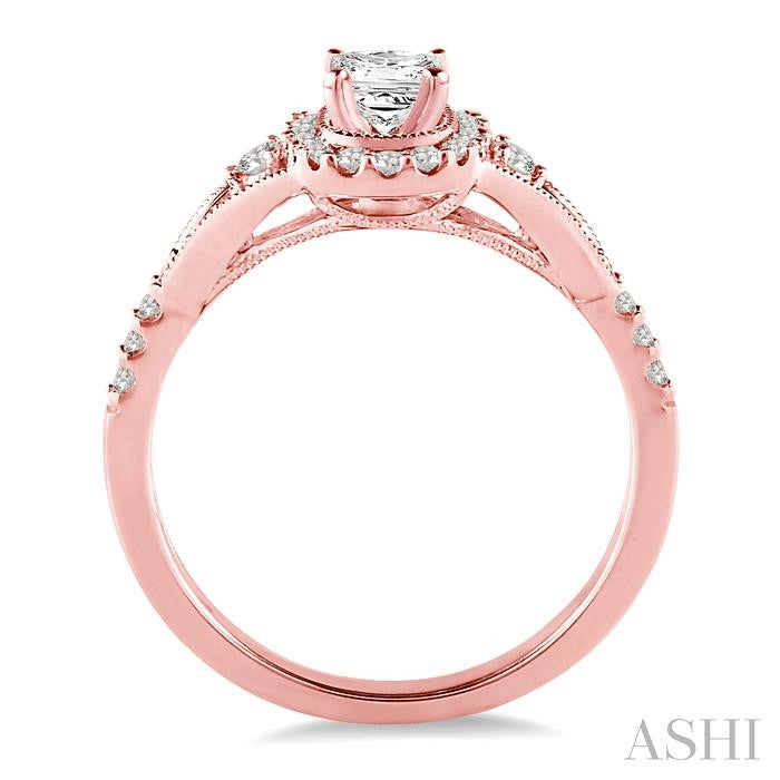 1/2 Ctw Diamond Engagement Ring with 1/5 Ct Princess Cut Center Stone in 14K Rose Gold