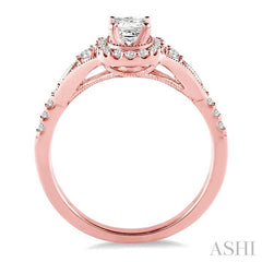1/2 Ctw Diamond Engagement Ring with 1/5 Ct Princess Cut Center Stone in 14K Rose Gold