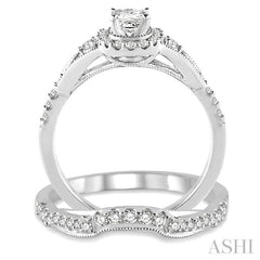 5/8 Ctw Diamond Wedding Set with 1/2 Ctw Princess Cut Engagement Ring and 1/6 Ctw Wedding Band in 14K White Gold