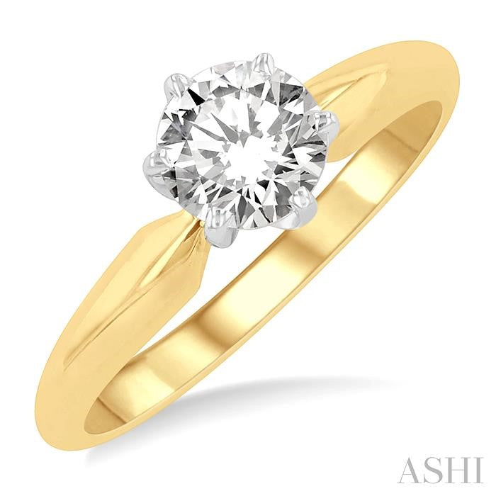 3/4 Ctw Round Cut Diamond Solitaire Ring in 14K Yellow Gold