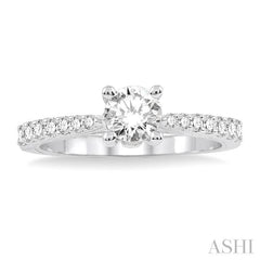 3/4 Ctw Diamond Engagement Ring with 1/2 Ct Round Cut Center Stone in 14K White Gold
