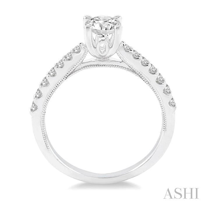 3/4 Ctw Diamond Engagement Ring with 1/2 Ct Round Cut Center Stone in 14K White Gold