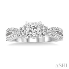 1 1/10 Ctw Diamond Engagement Ring with 3/4 Ct Princess Cut Center Stone in 14K White Gold