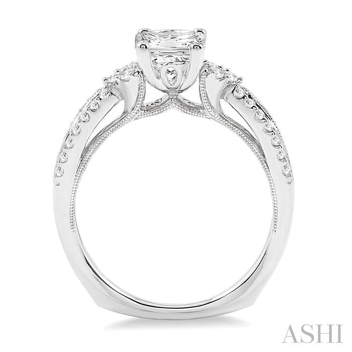 1 1/10 Ctw Diamond Engagement Ring with 3/4 Ct Princess Cut Center Stone in 14K White Gold