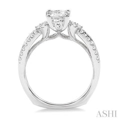 1 1/10 Ctw Diamond Engagement Ring with 3/4 Ct Princess Cut Center Stone in 14K White Gold