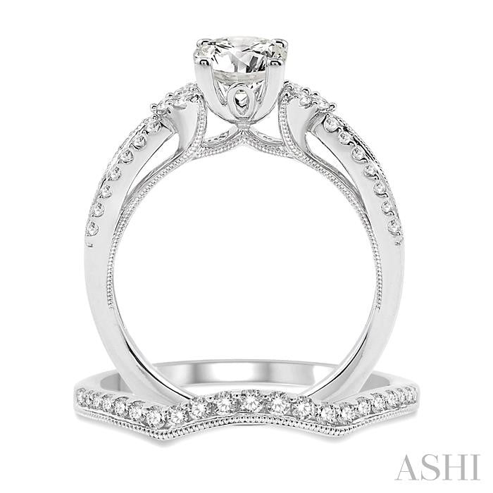 1 1/4 Ctw Diamond Wedding Set with 1 1/10 Ctw Princess Cut Engagement Ring and 1/6 Ctw Wedding Band in 14K White Gold