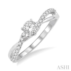 1/2 Ctw Diamond Engagement Ring with 1/4 Ct Round Cut Center Stone in 14K White Gold