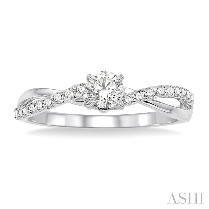 1/2 Ctw Diamond Engagement Ring with 1/4 Ct Round Cut Center Stone in 14K White Gold
